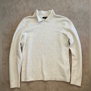 💛 🩶 Banana Republic Aire Polo Wool Blend Sweater Oatmeal Gray XL Minimalist